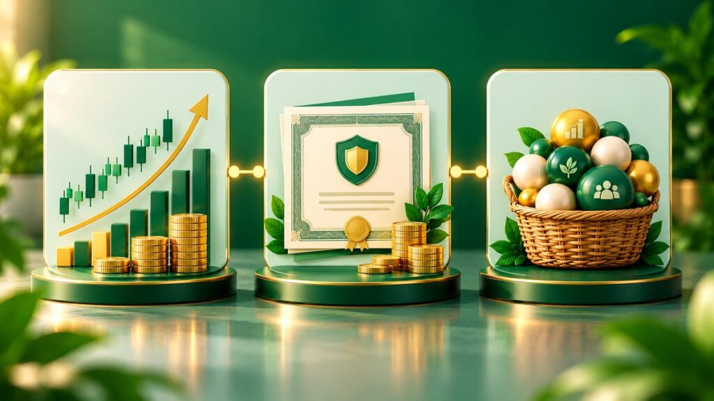 Stocks, Bonds and Funds Explained Simply - illustration